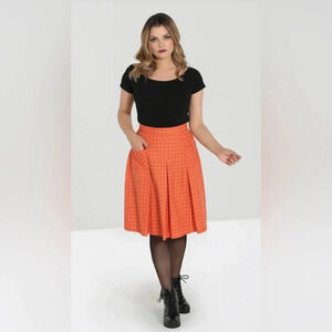 🦋B2G1🦋HELL BUNNY Orange & Black Check Zora Skirt NWT | 2XL |